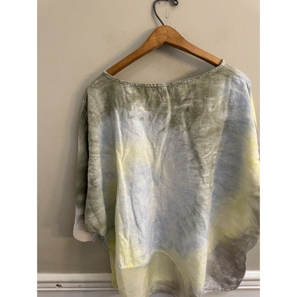 Belle France Linen&Silk Tie Dye Watorcolor Tunic Top Size-XL Lagenlook Beachy - Picture 7 of 7